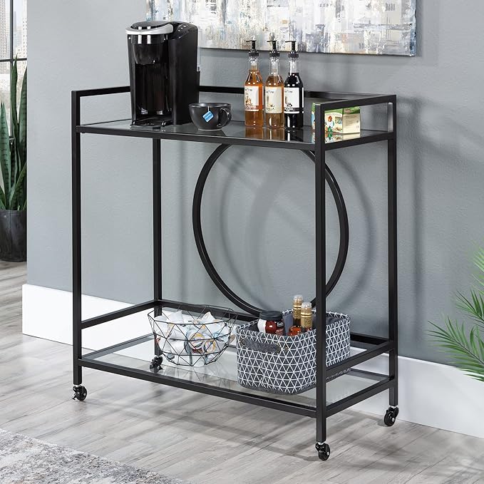 Sauder International Lux Bar Cart, Black Finish-Ruum Studio Home