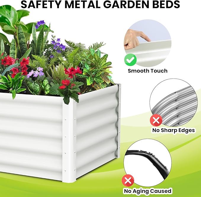 Galvanized Raised Garden Bed Outdoor, 2 Pcs 6x3x1.5FT Outdoor Large Planter Raised Beds Open Base with Safety Edge and Glove for Vegetables Flowers Ground Planter, White-Ruum Studio Home