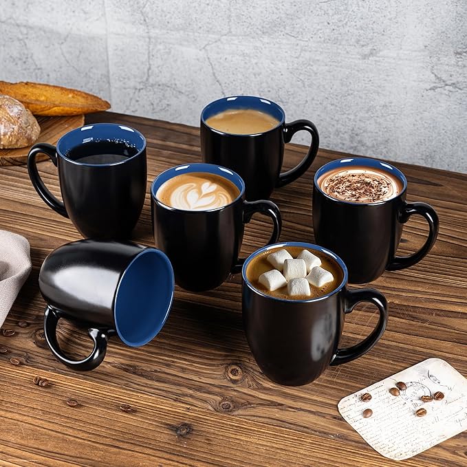 GBHOME 16oz Coffee Mugs Set of 6, Large Ceramic Coffee Mugs for Man, Woman, Dad, Mom, Modern Coffee Mugs Set with handle for Tea/Latte/Cappuccino/Milk/Cocoa. Dishwasher&Microwave Safe,Blue-Ruum Studio Home
