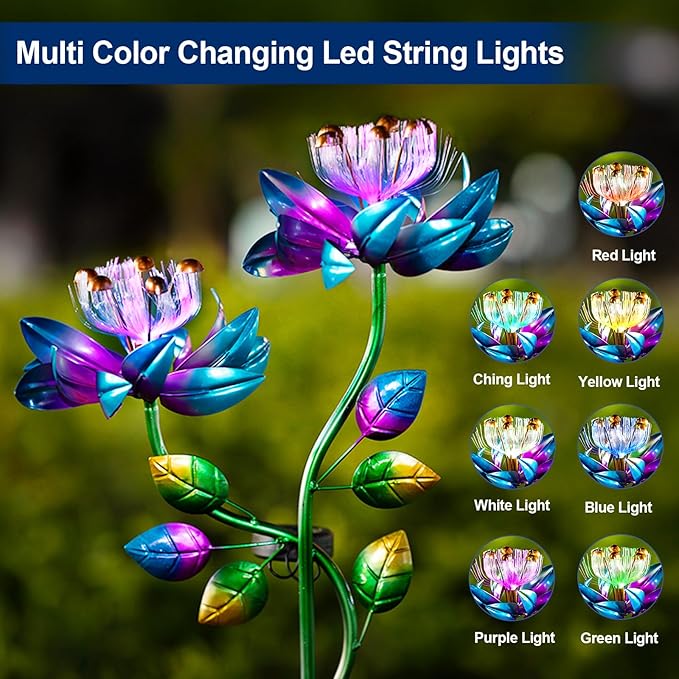 Solar Wind Spinners Blue Twin Flowers for Yard and Garden, Solar Windmill Garden Whirligig Kinetic Spinners Decor for Lawn, Patio, Yard, Metal Wind Outdoor Sculpture-Ruum Studio Home