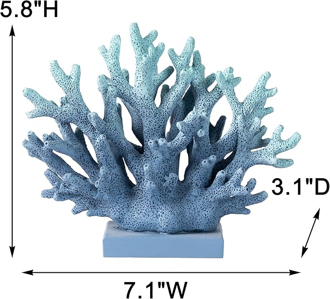 5.8" H Blue Coral Decor, Resin Coral Statue, Nautical Decorations for Home, Beach/Coastal/Ocean Themed Cabinet Shelf Tabletop Decor-Ruum Studio Home