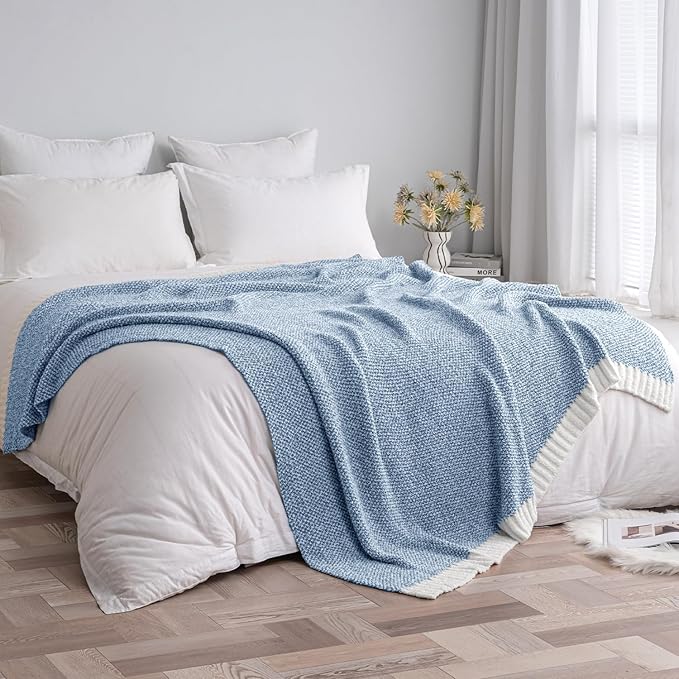 MIULEE Super Soft Throw Blanket for Couch, Blue Cozy Fluffy Warm Blankets Knit Throw Blankets for Sofa, Bed, Chair, Living Room, Camping, Picnic, 50 x 60 inch-Ruum Studio Home
