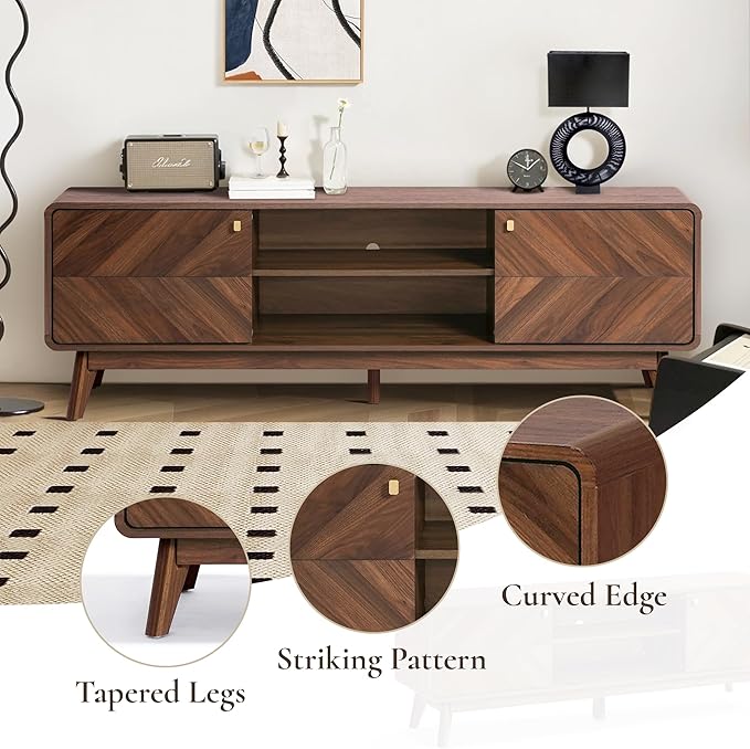 LuxenHome Mid Century Modern TV Stand, 63" TV Stands for Living Room for TVs up to 65", Entertainment Center with Storage, Wood TV Console with Tapered Legs, Television Stands-Ruum Studio Home
