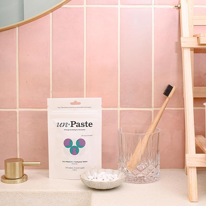 New Formula, Unpaste Toothpaste Tablets, Fluoride Mint, Xylitol Free, Vegan, Plastic Free, Travel-Friendly, Resealable Packet, 250ct, 4 Month Supply-Ruum Studio Home