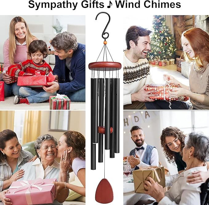 Large Aluminium Wind Chimes Outside, Soothing Melodic Memorial Sympathy Wind Chime, Suitable Outdoor Garden Decor, Gift for Mom Women Neighbors (Black Wind Chimes-36 in)-Ruum Studio Home