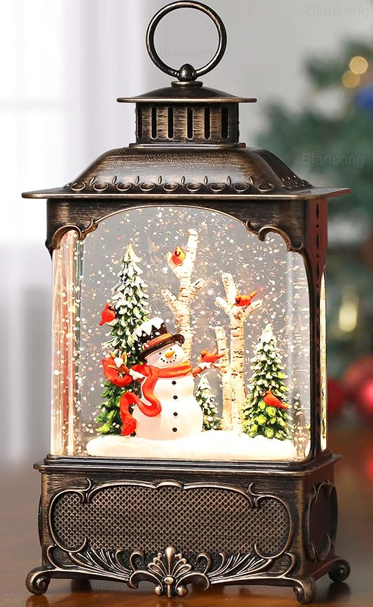 Snowman Snow Globe Lantern Christmas Decorations Gifts Auto Snowfall Glitter Music Collection Snowman Cardinal Birch Forest with 6H Timer USB/Battery Powered 10.2 inch-Ruum Studio Home