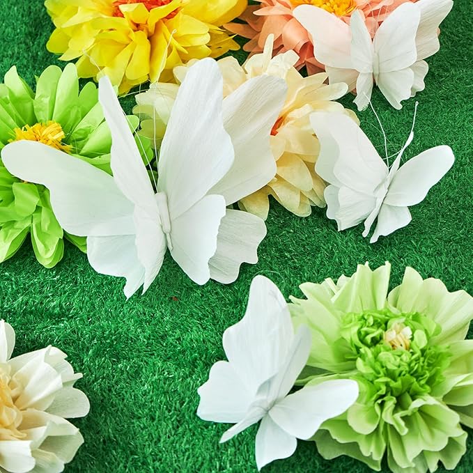 SUNBEAUTY Large Butterfly Party Decorations, 3D White Paper Butterflies Wedding Decoration, Hanging Butterflies for Baby Shower Decorations Girls, Women, Paper Flowers for Wall Decoration, Set of 4-Ruum Studio Home