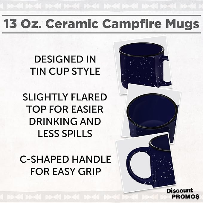 DISCOUNT PROMOS Ceramic Campfire Coffee Mugs 13 oz. Set of 10, Bulk Pack - Perfect for Tea, Espresso, Cappuccino, Hot Cocoa - Blue-Ruum Studio Home