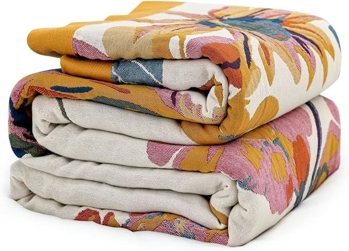 MSGKV Boho Throw Blanket 60''x80'',100% Cotton Blankets for Couch Bed,Cotton Quilt Travel Muslin Blankets Farmhouse Home Decor Soft Lightweight Picnic Blanket-Ruum Studio Home