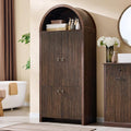 71" Tall Arched Bathroom Storage Cabinet, Modern Fluted Storage Cabinet w/Doors, 3 Adjustable Shelves, 6 Door Shelves, Wood Freestanding Cabinet for Bathroom, Entryway, Hallway, Brown-Ruum Studio Home