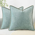 decorUhome Chenille Soft Throw Pillow Covers 26x26 Set of 2, Farmhouse Velvet Neutral Decorative Euro Pillow Covers with Stitched Edge for Couch Sofa Bed Home Decor, Aqua Haze-Ruum Studio Home