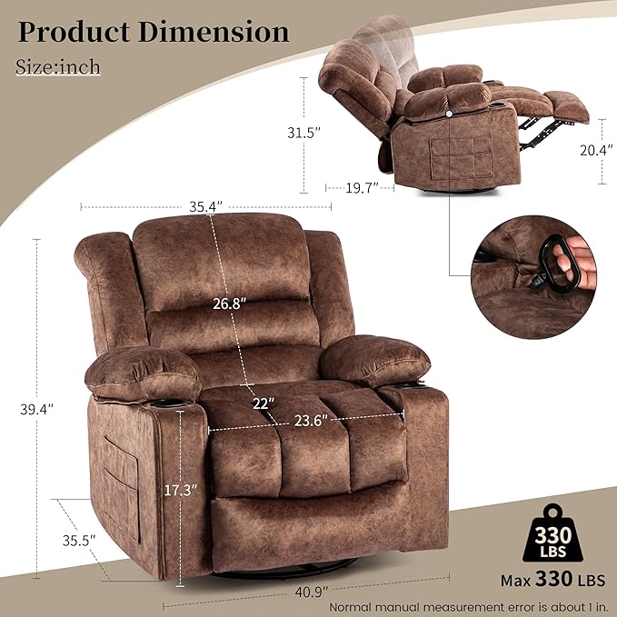 Recliner Chair Rocker Modern Ergonomic Lounge 360 Degree Swivel Single Sofa Seat Living Room Lounge Recliners on Clearance Foam Filling-Ruum Studio Home