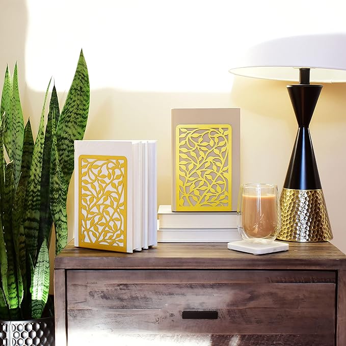 CNK Book Ends Bookends for Decorative Books Holder Bookend Shelves End Hold Heavy Duty Holders Stoppers Metal Stopper Cute Boho Bookshelf Holds Cookbook Office Home Set of 4 Bookends Pair Gold-Ruum Studio Home