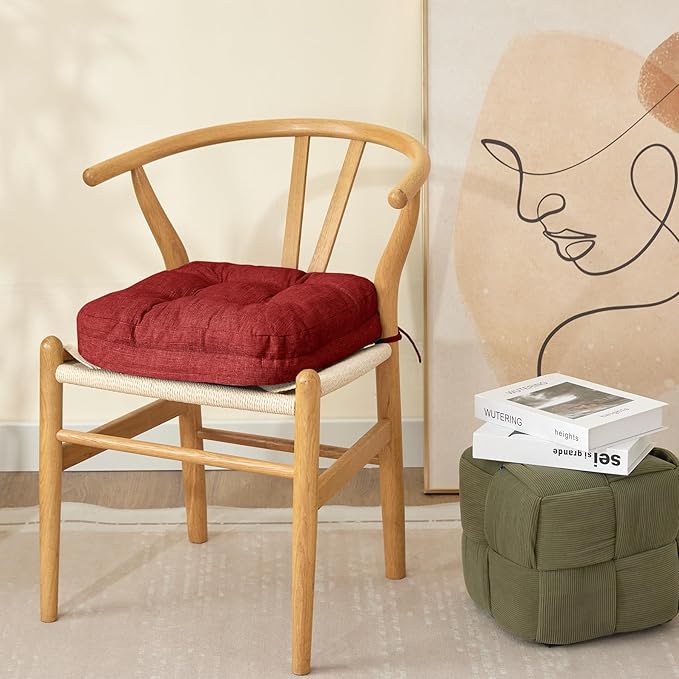 Chair Cushions for Dining Chairs, Dining Chair Cushions, Tufted Indoor Chair Pads with Ties & Non Slip Backing, Seat Cushions for Kitchen Chairs 16.5” x 16.5” x 3.5”, Set of 4, Red-Ruum Studio Home