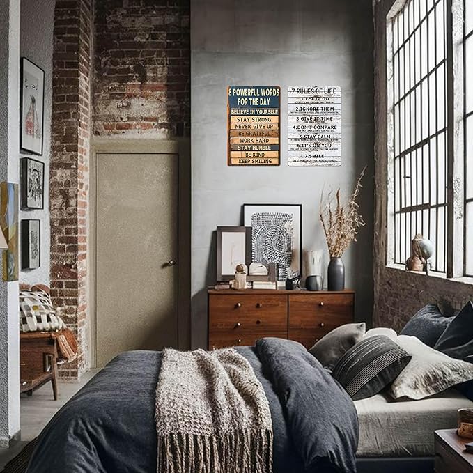Teen Boys Room Decor - Cool Inspirational Wall Art Teenage Girl Bedroom Stuff 7 Rules of Life Metal Tin Signs for 10-18 Year Old Teens Room Accessories 8x12 Inch-Ruum Studio Home
