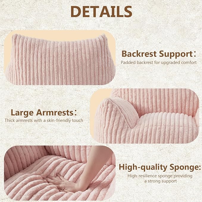 Giant Bean Bag Chairs for Adults Teens, Large Bean Bag Sofa Chairs with Filling Comfy Fuzzy BeanBag Chair with Armrests for Bedroom Living Room Reading-Ruum Studio Home