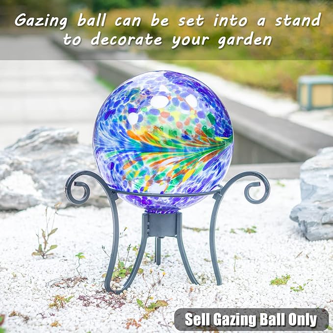 VCUTEKA Gazing Ball, Glass Gazing Globe Decorative Glass Gazing Globe/Ball/Sphere Lawn Ornament for Gardens, 10-Inch, Blue Swirl-Ruum Studio Home