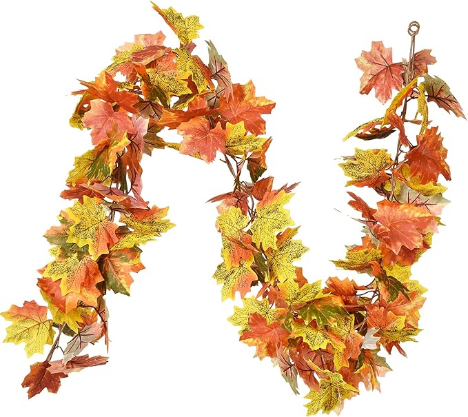 DearHouse 2 Pack Fall Garland Maple Leaf, 5.9Ft/Piece Hanging Vine Garland Artificial Autumn Foliage Garland Thanksgiving Decor for Home Wedding Fireplace Party Christmas (Light Green)-Ruum Studio Home