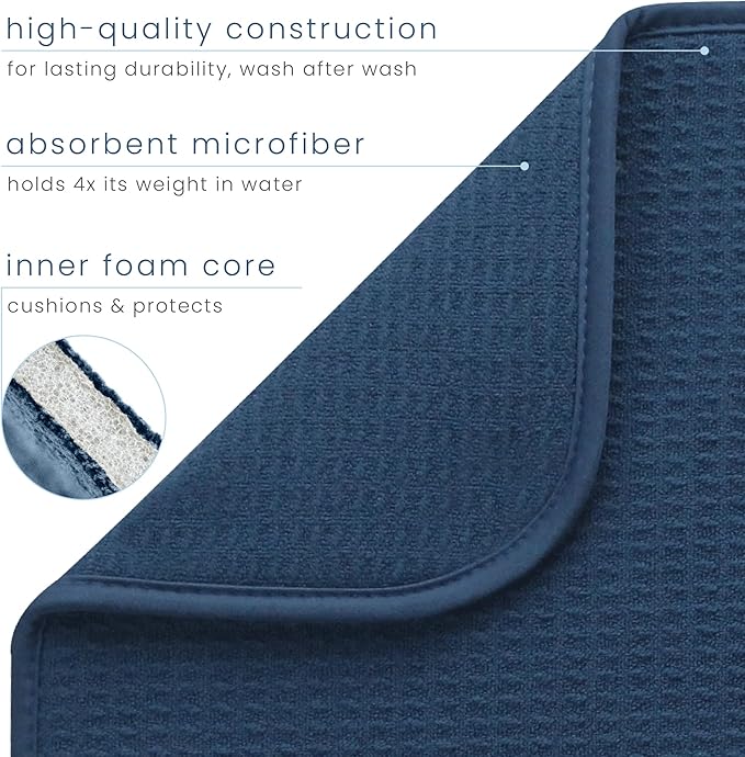 S&T INC. Dish Drying Mat, 16” x 18”, Absorbent Microfiber Kitchen Counter Mat, Dish Drying Pad for Dishes, Utensils, Pots and Pans, Large, Navy-Ruum Studio Home