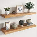 RICHFOCUS Elm Floating Shelves for Wall - 36" W x 9.3" D Rustic Solid Wood Shelves with Invisible Bracket, Wall-Mounted for Living Room, Bedroom, Kitchen Storage & Display, Set of 2, Natural-Ruum Studio Home
