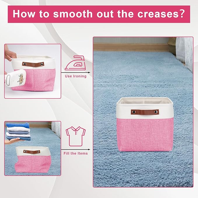 Storage Bins Large Fabric Storage Baskets for Shelves 3 Pack, Decorative Linen Closet Baskets with Handles for Organizing, Shelf, Clothes, Home, Office, 15x11x9.5Inches (Pink&White)-Ruum Studio Home