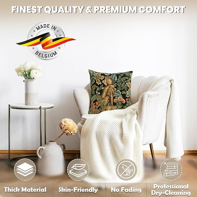 Charlotte Home Furnishings Throw Pillow Covers, Decorative Boho Pillow Covers for Couch, Living Room, Black Wolf Square Cushion Cases 18x18 in, European Cotton Jacquard Woven for Cozy Bedroom Decor-Ruum Studio Home