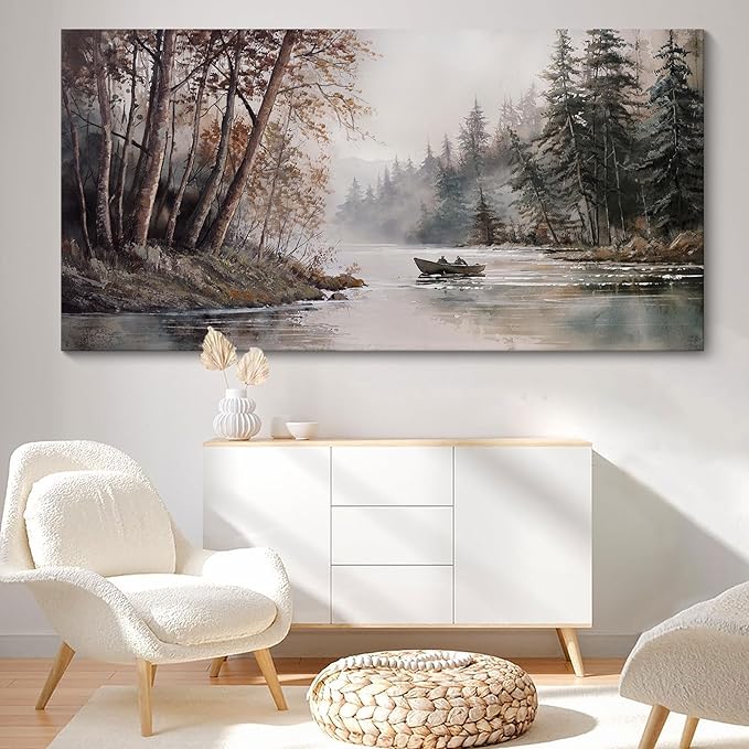 HGUAOA Mountain Canvas Wall Art Rustic Lake Landscape - Nature & Forest Scenery Paintings Pictures for Living Room & Bedroom Wall Decor Vintage Artwork for Walls-Ruum Studio Home