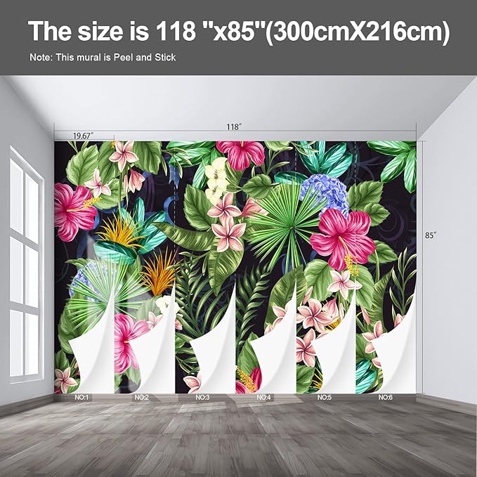 Floral Wall murals Peel and Stick Flowers Wallpaper for Bedroom Living Room - 85"x118"-Ruum Studio Home
