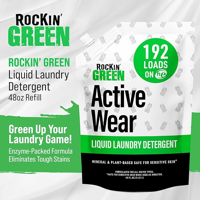 Rockin' Green Laundry Detergent, Plant based, All Natural Laundry Detergent Powder, Vegan and Biodegradable Odor Fighter, Safe for Sensitive Skin (Liquid Laundry Detergent 192 Loads - Unscented)-Ruum Studio Home