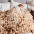 NEWCOSPLAY Faux Fur Twin Blanket Tie-dye Beige Luxury Fluffy Thick Warm Bubble Blanket for Couch Sofa Bed 700GSM (Tie-dye Beige, Twin(60"x80"))-Ruum Studio Home