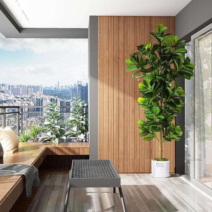 7.3ft Artificial Fiddle Leaf Fig Tree (87in) with Plastic Nursery Pot Faux Tree, Ficus Lyrata Fake Plant for Office House Farmhouse Living Room Home Decor (Indoor/Outdoor)-Ruum Studio Home