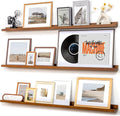 Picture Ledge Wall Shelves 56 inches Width Set of 3, Solid Pine Wood Rustic Floating Ledge Shelves for Wall for Kids' Room Bedroom Kitchen Bathroom Long Floating Shelves for Wall Decor, Walnut-Ruum Studio Home
