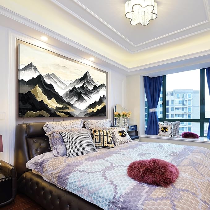 amatop Oversized Wall Art for Living Room Modern Extra Large Abstract Inspirational Mountain Black Gold Canvas Print Landscape Artwork Zen Scenery Picture for Bedroom Office Horizontal Decor 58x29 Inch-Ruum Studio Home