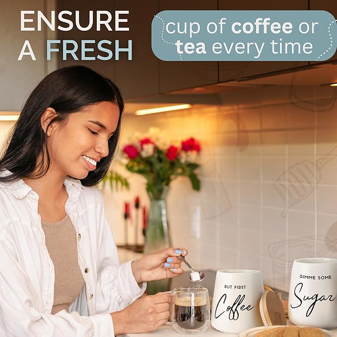 Coffee Tea and Sugar Ceramic Canister Set - 3-Piece Airtight Kitchen Canisters for Countertop - Coffee Bar Container Set-Ruum Studio Home