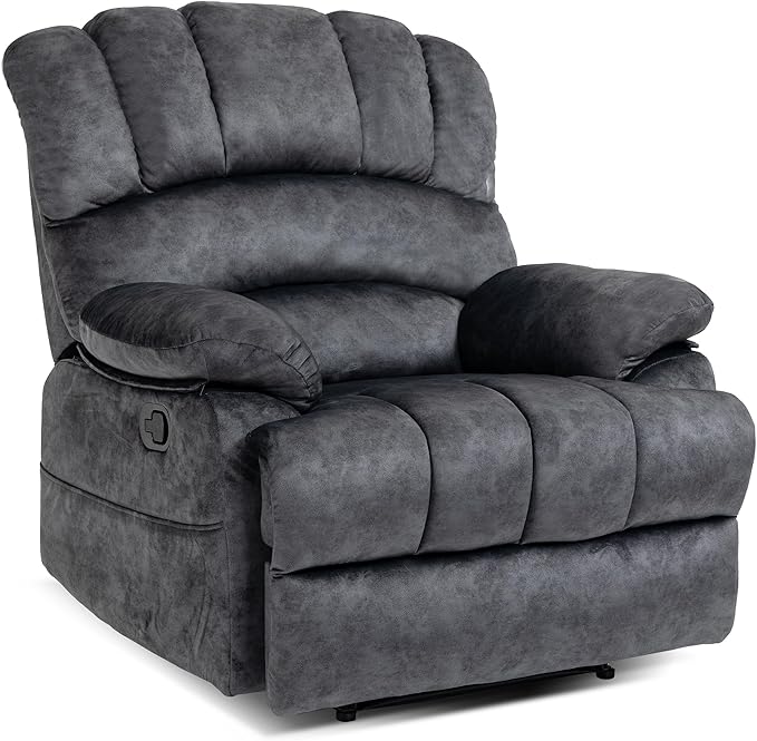 Luxlen Large Manual Recliner Chair,Soft Fabric Push Back Recliner with Overstuffed Armrest and Backrest, Living Room Single Sofa Recliners,Grey-Ruum Studio Home