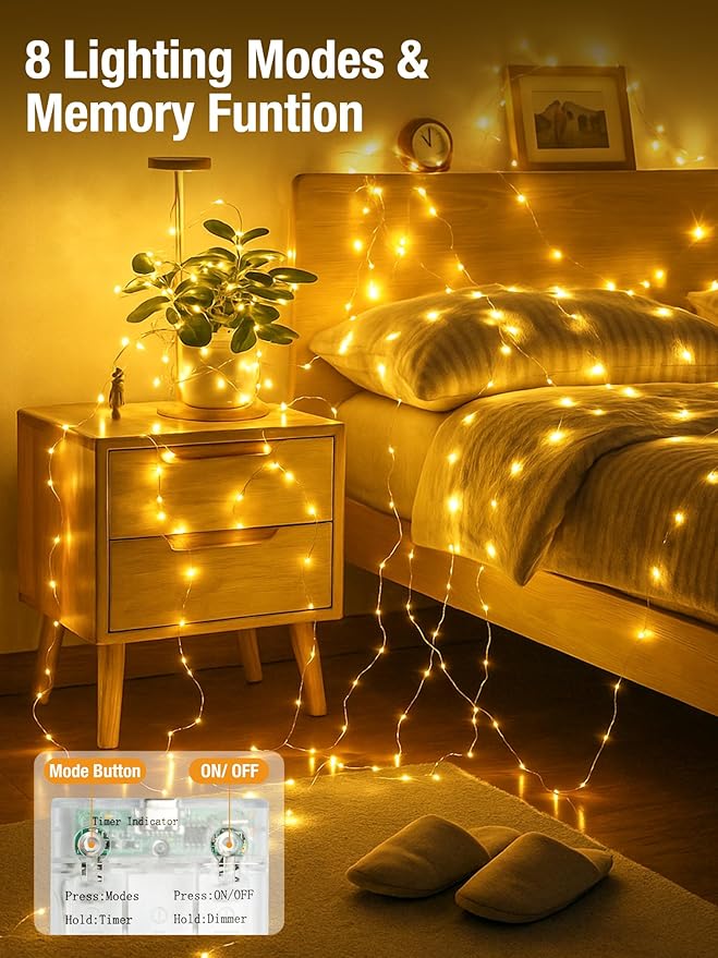 btfarm 4 Pack Fairy Lights Battery Operated with Timer, 16.4 FT 50 LED Twinkle String Lights 8 Modes Dimmable Waterproof Silver Wire for Indoor Bedroom Christmas Party Wedding Decorations, Warm White-Ruum Studio Home