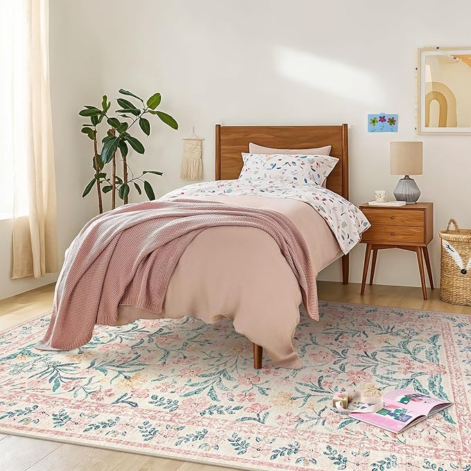 Wonnitar 8 x 10 Area Rugs for Living Room, Boho Large Washable Bedroom Rug 8x10, Soft Pink Floral Carpet Non Slip, Low Pile Indoor Carpet for Girls Room Playroom Nursery-Ruum Studio Home