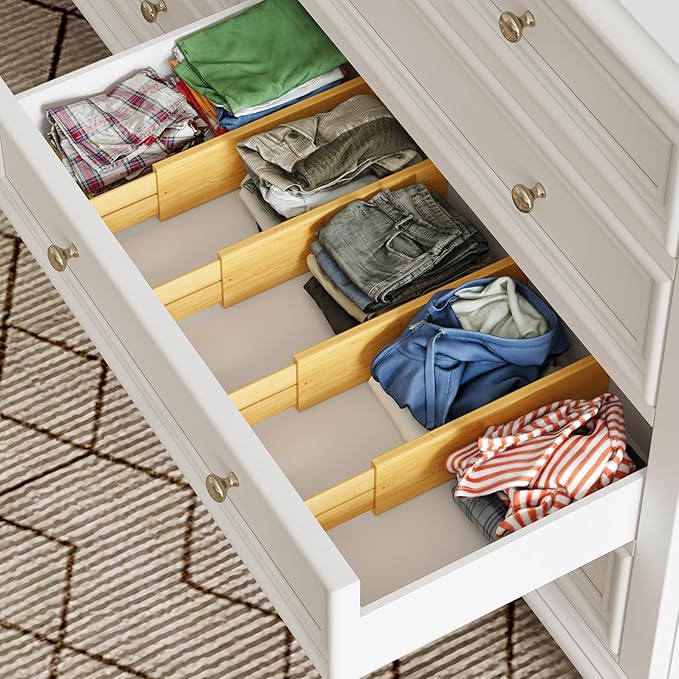 BAMEOS 4" High Drawer Dividers Bamboo Separators Organization Expandable Organizers for Kitchen Bedroom Bathroom Dresser Office 4-pack-Ruum Studio Home