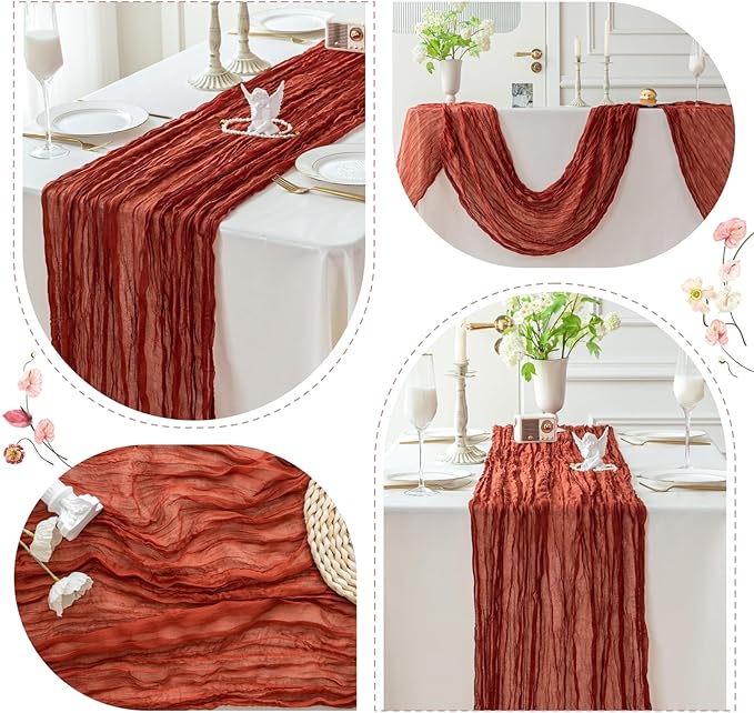 Sioloc Terracotta Table Cloth Cheesecloth Table Runner 10ft Rustic for Tea Wedding Party Baby Bridal Centerpiece Fall Decor for Home Halloween Thanksgiving-Ruum Studio Home