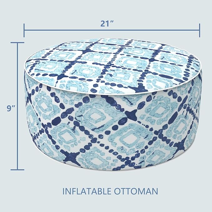 LVTXIII Inflatable Stool Ottoman Footrest with Handle, Decorative Fade-Resistant Foot Stool, Indoor or Outdoor Pouf for Home Garden and Camping Use, 21x21x9, Boho Geometry Blue-Ruum Studio Home