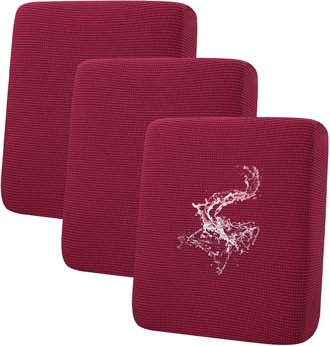 hyha Waterproof Couch Cushion Covers for Pets, Non Slip Sofa Seat Cover for Dogs Washable, Soft Thick Stretch Jacquard Fabric, Sofa Slipcovers with Elastic Bottom (3 Pieces, Wine Red)-Ruum Studio Home
