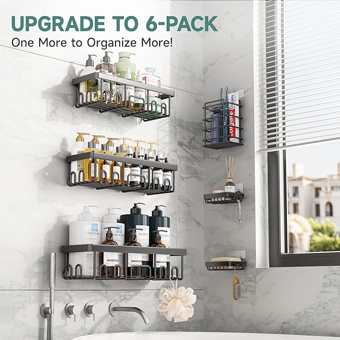 Veken Rustproof & Waterproof Shower Caddy 6-Pack, No Drilling Adhesive Shelves Rack with Soap Holder, Large Capacity Bathroom Organizers and Storage, Wall-Mounted Kitchen & Home Decor-Ruum Studio Home