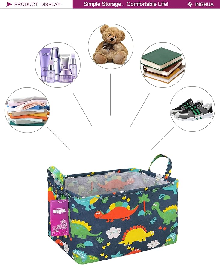 Rectangular Storage Basket Fabric Organizer Bin for Toys,Books,Clothes,Gifts,Pets-Perfect for Home,Office,Nursery,Dorm,Shelf(Rec Forest Dinosaurs)-Ruum Studio Home