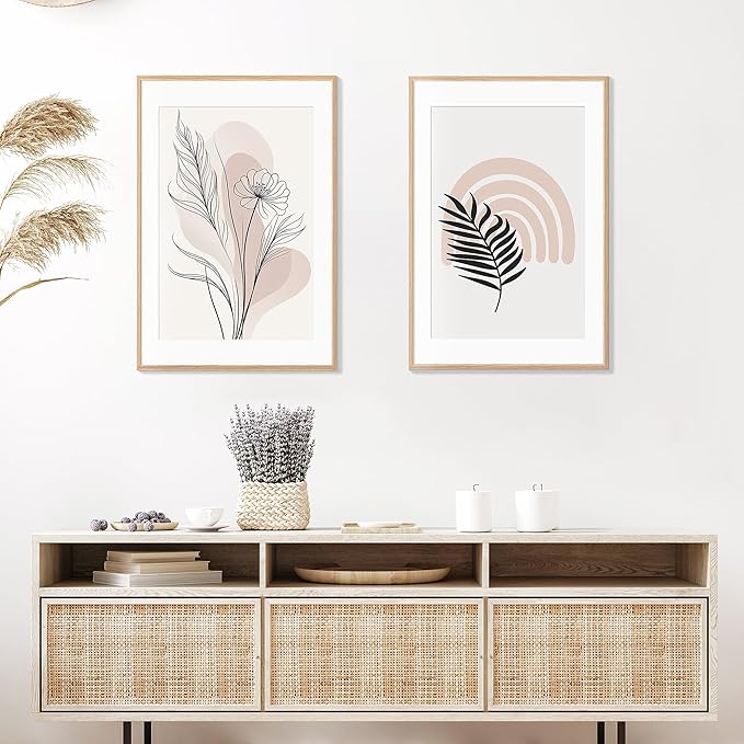 24x36 Poster Frame Set of 2 Natural Solid Oak Photo Frames with 20x30 Removable Mat Wall Hanging Large Handcrafted Frame with HD Plexiglass Wall and Tabletop Display Large Picture Frame-Ruum Studio Home