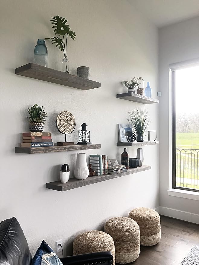 joelsantiques 54 Inch Wooden Floating Shelves for Wall - 54x6x2 in - Made of Natural Wood - Long Heavy Duty Rustic Wall Shelves for Bedroom - Perfect for Living Room, Kitchen - Gray - Grey-Ruum Studio Home