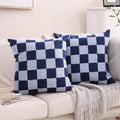 Alysheer Checkered Embroidered Decorative Throw Pillow Covers 18"x 18" Set of 2, Classic Chic Navy Blue Plaid Tufted Patterned Cotton Canvas Cushion Case for Sofa Couch Bed Living Room-Ruum Studio Home