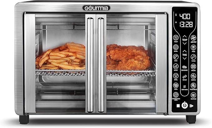 Gourmia Toaster Oven Air Fryer Combo 17 cooking presets 1700W french door digital air fryer oven 24L capacity accessories, convection rack, baking pan tray recipe book GTF7655,Large,Stainless Steel-Ruum Studio Home