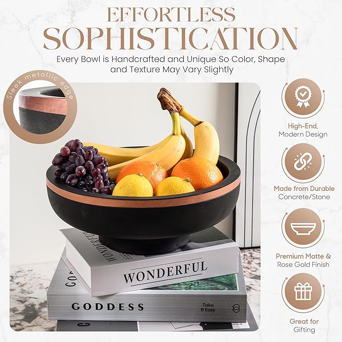 Concrete Fruit Bowl for Kitchen Counter - Large Decorative Bowls for Home Decor - Modern Key Bowl for Entryway Table - Hand-Poured Pedestal Bowl for Keys-Ruum Studio Home