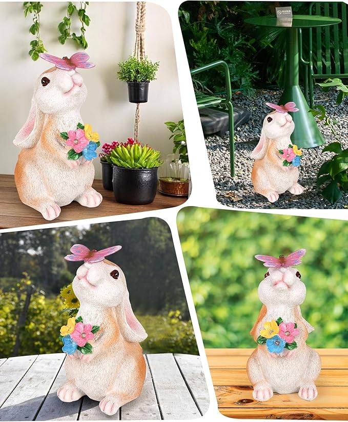 Vermeyen Solar Garden Statues Outdoor Decor-Yard Decorations for Patio,Balcony,Backyard,Lawn Ornaments-Easter Bunny Figurines with LED Light-Unique Birthday Gardening Gifts for Women,Mom,Grandma-Ruum Studio Home