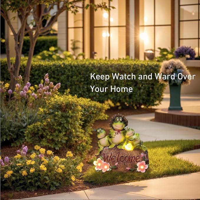 Funny Frog Statues For Garden - 7'' Mothe & Sons Solar Frog Garden Decor Frog Garden Statue For Yard Patio porch Lawn Birthday Christmas Thanksgiving Housewarming Frog Gifts For Women Mother.-Ruum Studio Home